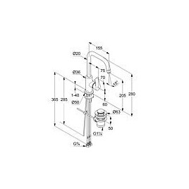 Mitigeur de lavabo KLUDI PURE & SOLID avec commande latérale pivotante avec garniture d’écoulement à tirette chromée