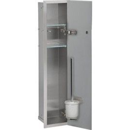 Niche à encastrer en inox pour WC hauteur 800 intérieur inox brossé, 1 porte noire, droite