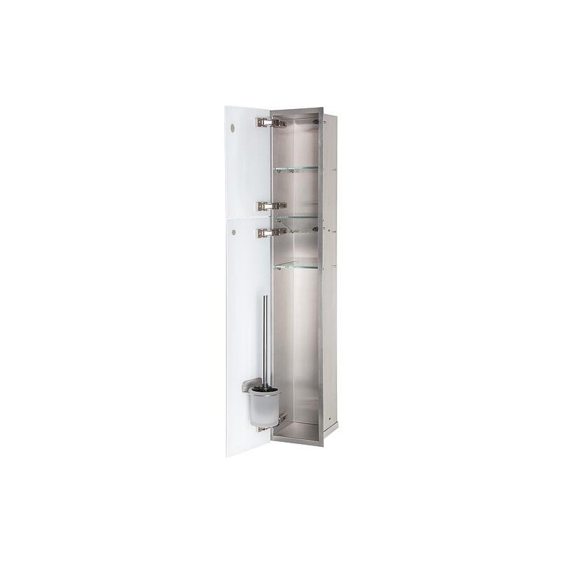 Niche à encastrer en inox pour WC hauteur 950 intérieur inox brossé, 2 portes blanches, gauche