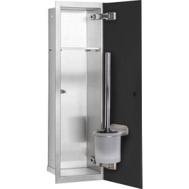 Niche à encastrer en inox pour WC hauteur 600 intérieur inox brossé, 1 porte noire, droite