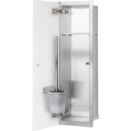 Niche à encastrer en inox pour WC hauteur 600 intérieur inox brossé, 1 porte blanche, gauche