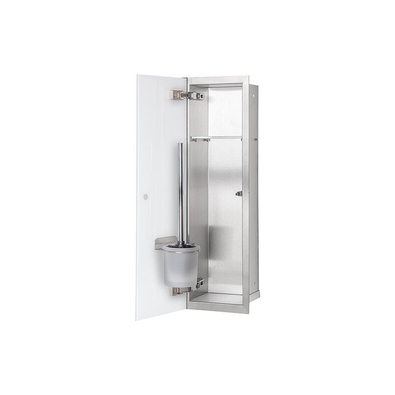 Niche à encastrer en inox pour WC hauteur 600 intérieur inox brossé, 1 porte blanche, gauche