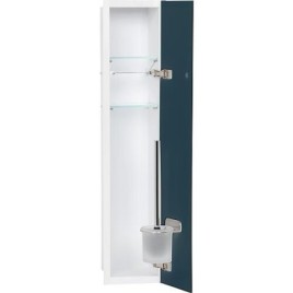 Caisson WC encastré Flat hauteur 800 intérieur revêtu blanc, 1 porte noire, droite