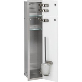 Niche à encastrer en inox pour WC hauteur 800 intérieur inox brossé, 2 portes blanches, droite