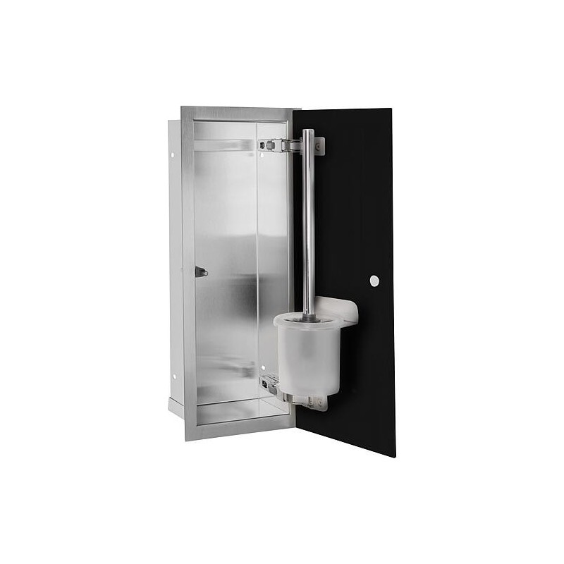 Niche à encastrer pour WC acier brossé Flat 450 1 porte vitrée noire à droite