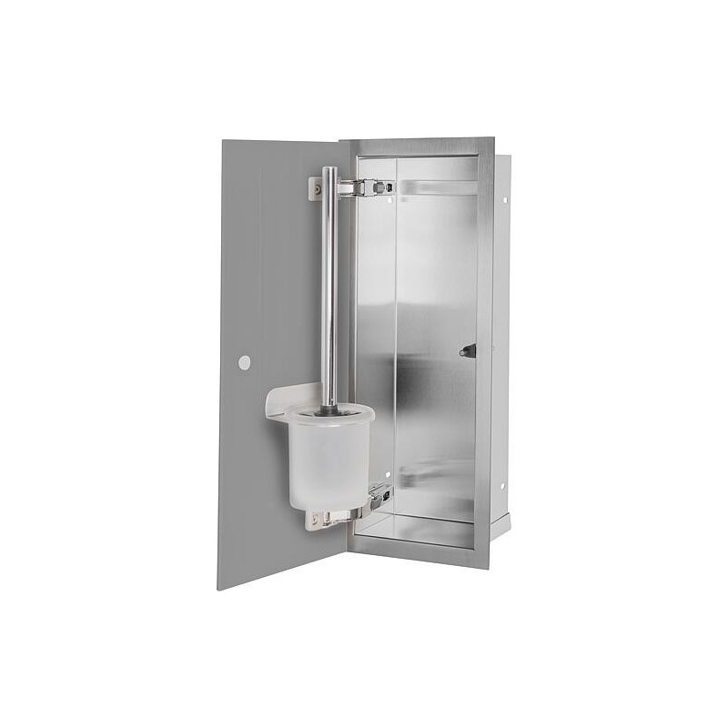 Niche à encastrer en inox pour WC hauteur 450 intérieur inox brossé, 1 porte grise, gauche