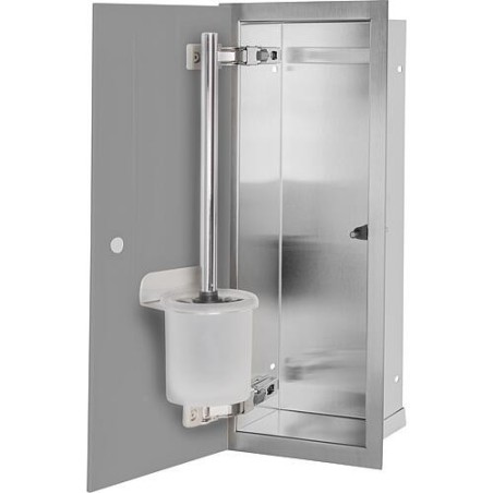 Niche à encastrer en inox pour WC hauteur 450 intérieur inox brossé, 1 porte grise, gauche