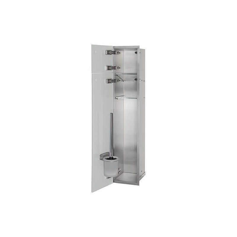 Niche à encastrer en inox pour WC hauteur 800 intérieur inox brossé, 2 portes grises, gauche