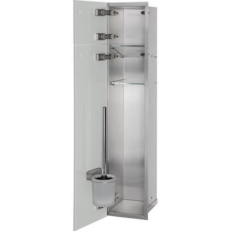 Niche à encastrer en inox pour WC hauteur 800 intérieur inox brossé, 2 portes grises, gauche