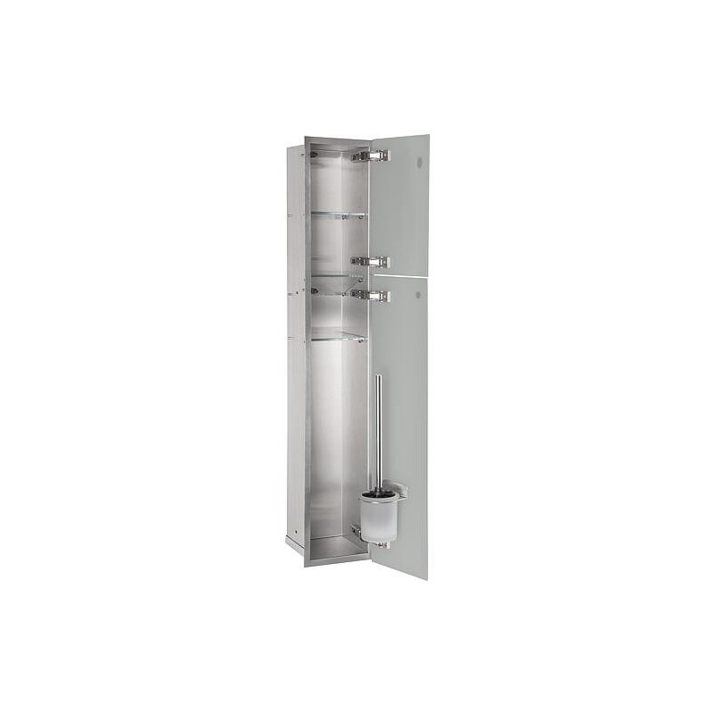 Niche à encastrer en inox pour WC hauteur 950 intérieur inox brossé, 2 portes grises, droite