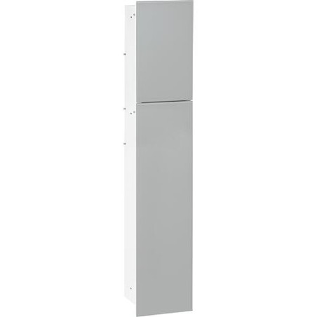 Niche à encastrer en inox pour WC hauteur 950 intérieur inox brossé, 2 portes grises, droite