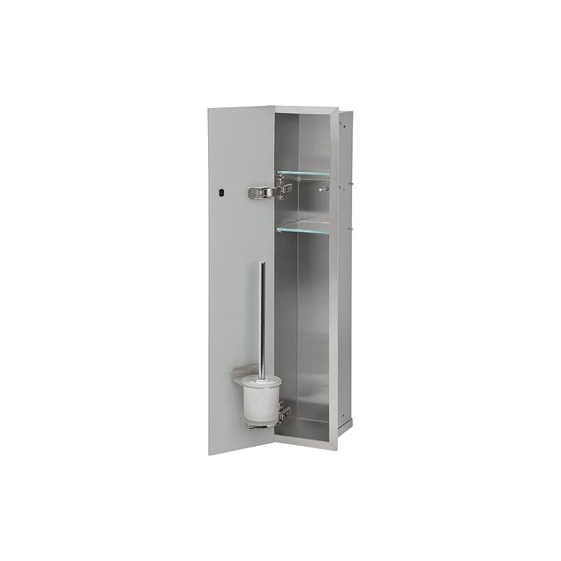 Niche à encastrer en inox pour WC hauteur 800 intérieur inox brossé, 1 porte grise, gauche