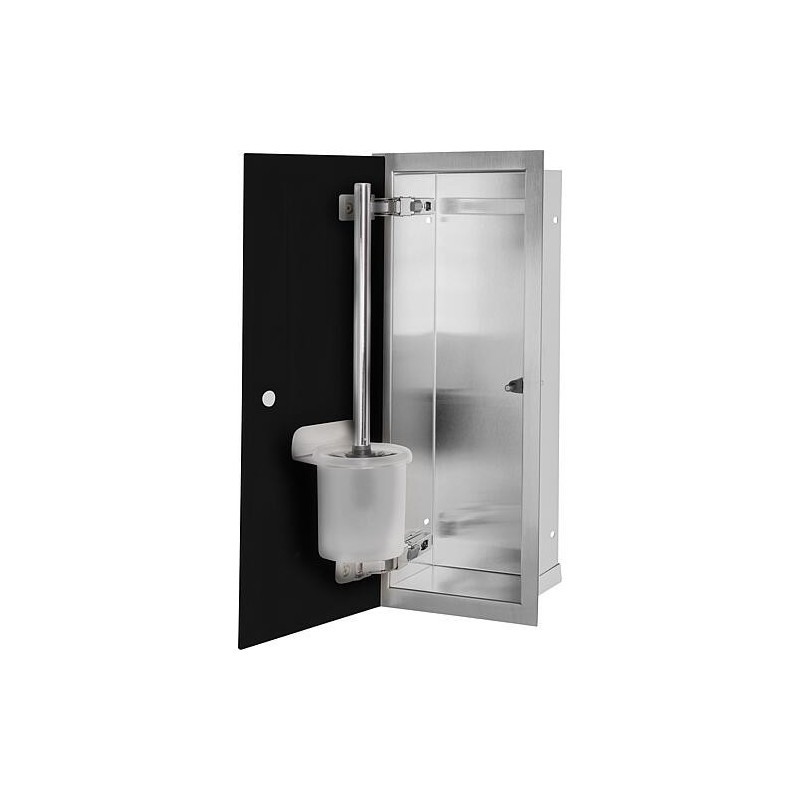 Niche à encastrer pour WC acier brossé Flat 450 1 porte vitrée noire à gauche