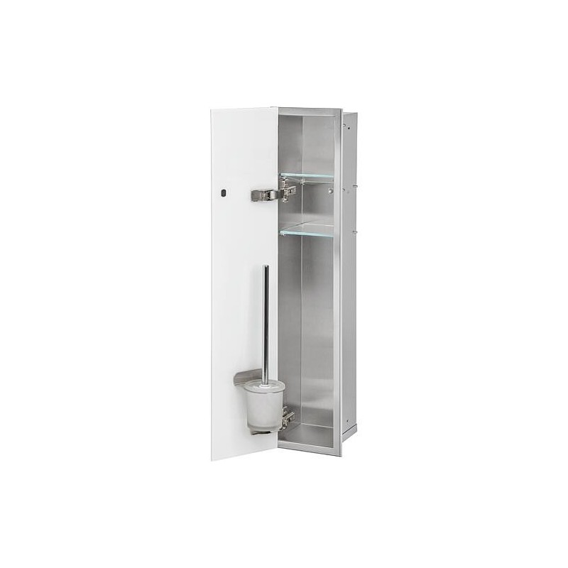 Caisson WC mural Zero 1 porte vitrée blanche lxh : 185x831 mm butoir à gauche intérieur inox brossé