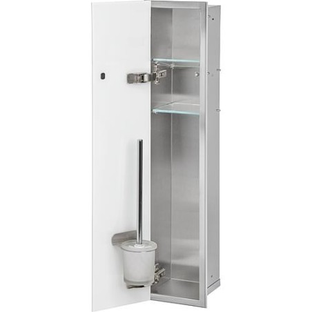 Caisson WC mural Zero 1 porte vitrée blanche lxh : 185x831 mm butoir à gauche intérieur inox brossé