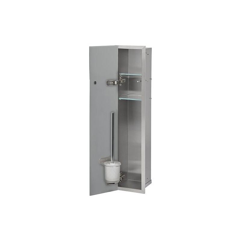 Niche à encastrer en inox pour WC hauteur 800 intérieur inox brossé, 1 porte noire, gauche