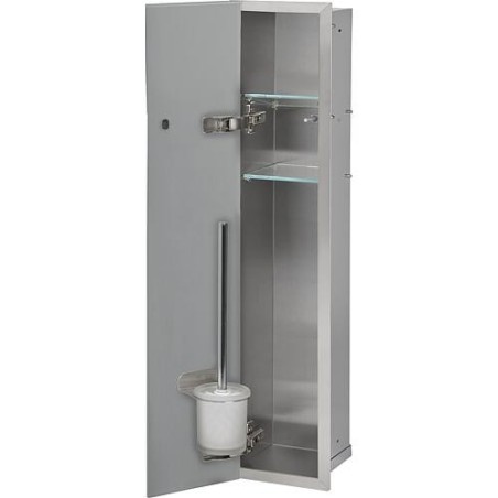 Niche à encastrer en inox pour WC hauteur 800 intérieur inox brossé, 1 porte noire, gauche