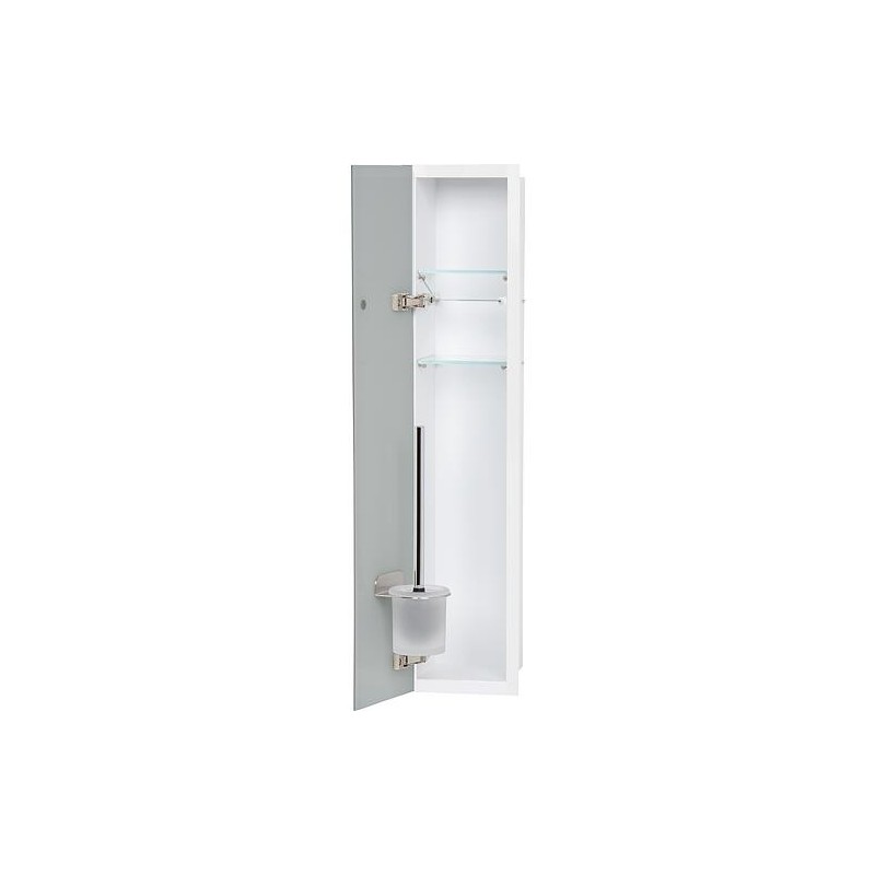 Caisson WC encastré Flat hauteur 800 intérieur revêtu blanc, 1 porte grise, gauche