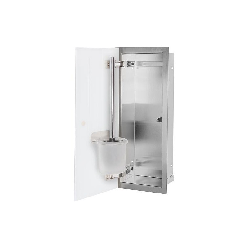 Niche à encastrer en inox pour WC hauteur 450 intérieur inox brossé, 1 porte blanche, gauche