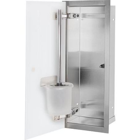 Niche à encastrer en inox pour WC hauteur 450 intérieur inox brossé, 1 porte blanche, gauche