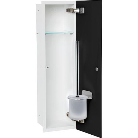 Caisson WC encastrable Flat hauteur 600 intérieur revêtu blanc, 1 porte noire, droite