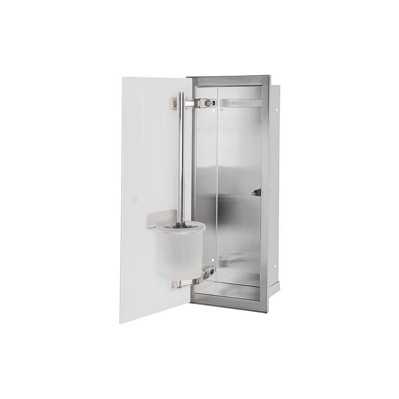 Niche à encastrer pour WC acier inoxydable complète Zero 450 1 porte vitrée blanche à gauche