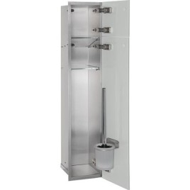 Niche à encastrer en inox pour WC hauteur 800 intérieur inox brossé, 2 portes grises, droite