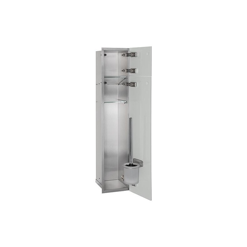 Niche à encastrer en inox pour WC hauteur 800 intérieur inox brossé, 2 portes grises, droite