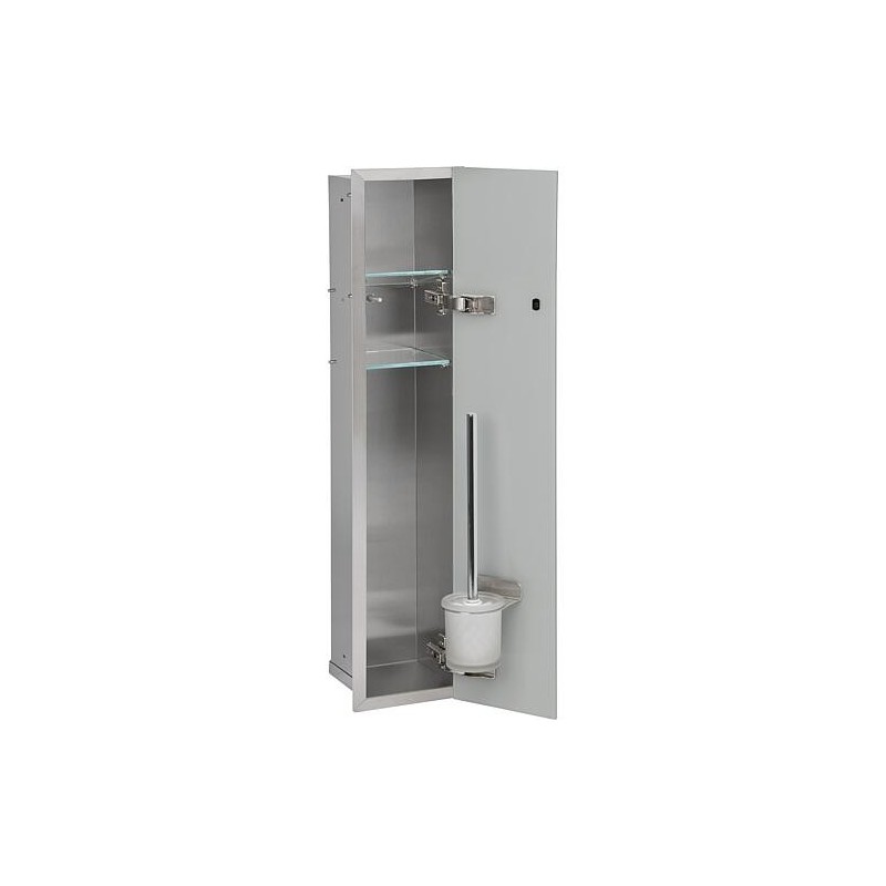 Niche à encastrer en inox pour WC hauteur 800 intérieur inox brossé, 1 porte grise, droite