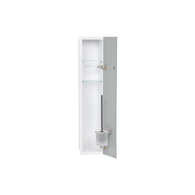 Caisson WC encastré Flat hauteur 800 intérieur revêtu blanc, 1 porte grise, droite