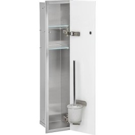 Caisson WC mural Zero 1 porte vitrée blanche lxh : 185x831 mm butée à droite intérieur inox brossé