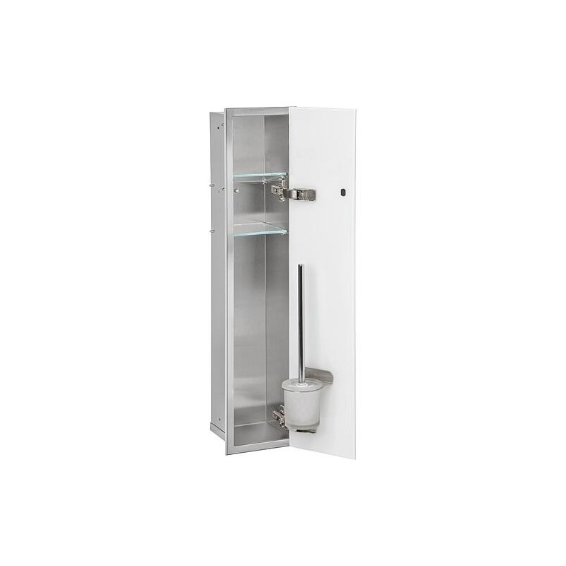 Caisson WC mural Zero 1 porte vitrée blanche lxh : 185x831 mm butée à droite intérieur inox brossé