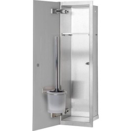 Niche à encastrer en inox pour WC hauteur 600 intérieur inox brossé, 1 porte grise, gauche