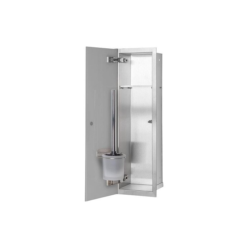 Niche à encastrer en inox pour WC hauteur 600 intérieur inox brossé, 1 porte grise, gauche