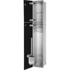 Niche à encastrer en inox pour WC hauteur 950 intérieur inox brossé, 2 portes noires, gauche