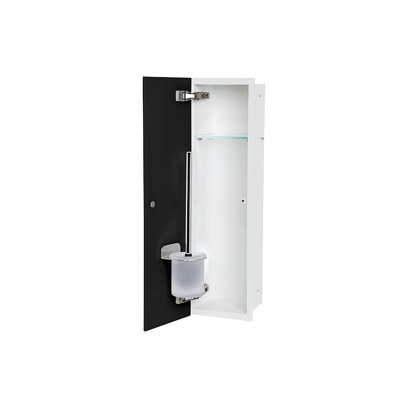 Caisson WC encastré Flat hauteur 600 intérieur revêtu blanc, 1 porte noire, gauche