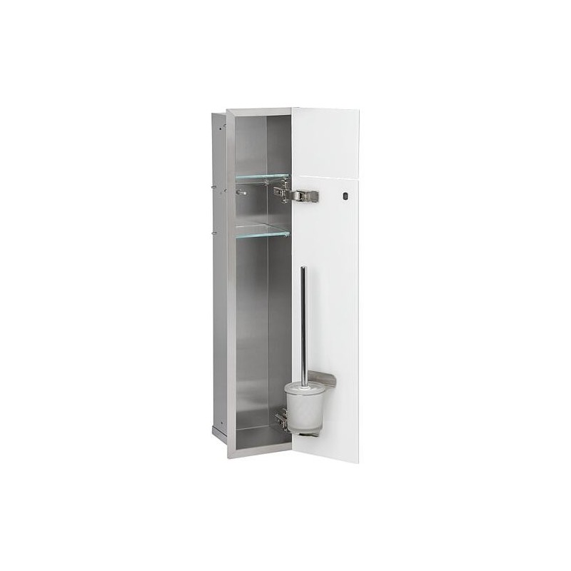 Niche à encastrer en inox pour WC hauteur 800 intérieur inox brossé, 1 porte blanche, droite