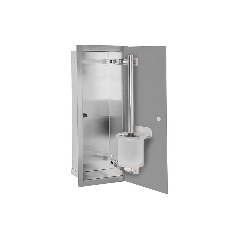 Niche à encastrer en inox pour WC hauteur 450 intérieur inox brossé, 1 porte grise, droite