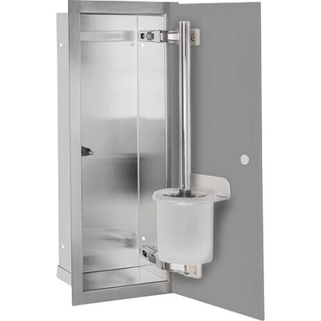 Niche à encastrer en inox pour WC hauteur 450 intérieur inox brossé, 1 porte grise, droite