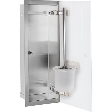 Niche à encastrer en inox pour WC hauteur 450 intérieur inox brossé, 1 porte blanche, droite