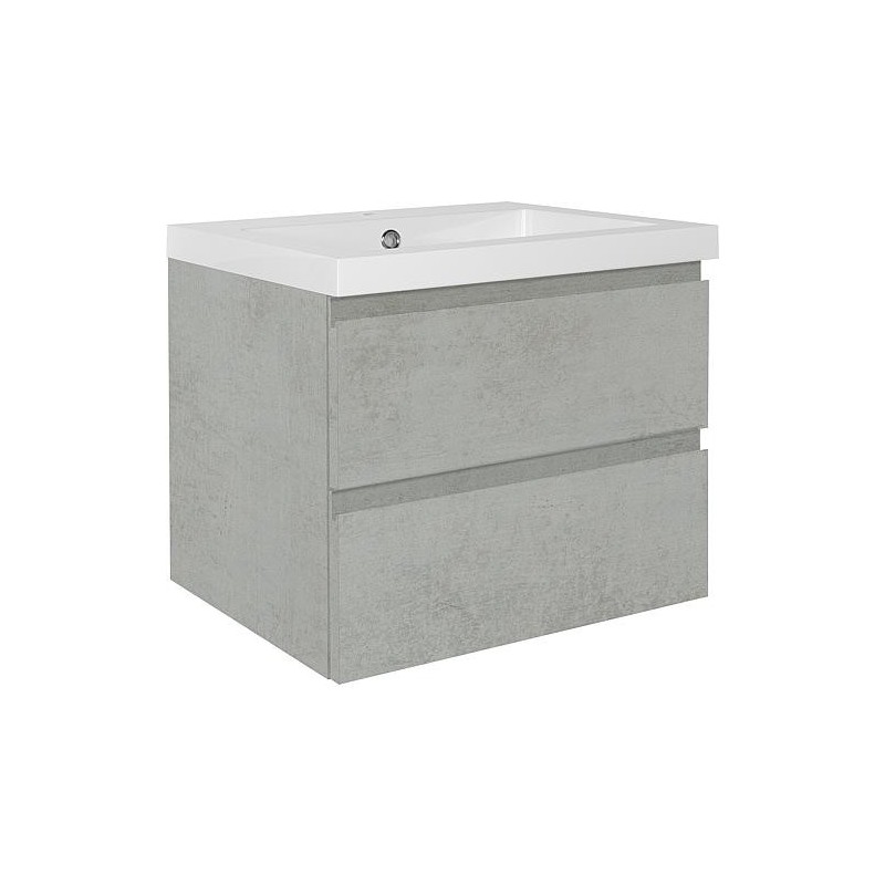 Meuble sous-vasque + vasque en fonte minérale ELAI chêne gris décor pierre 2 tiroirs 610x550x510mm