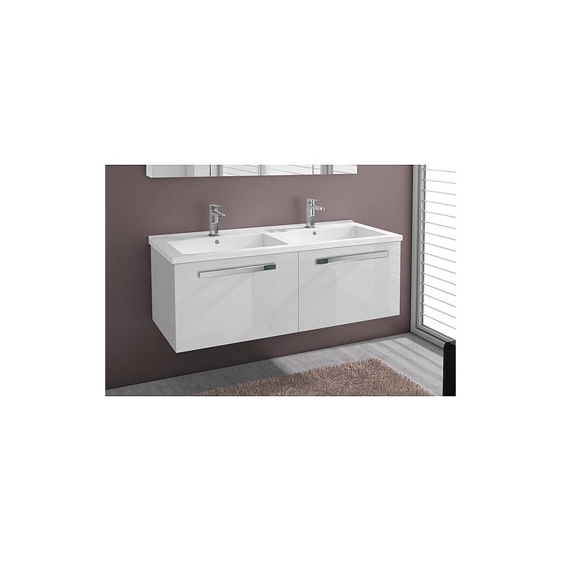 WTU+WT en fonte minérale EBLI blanc brillant 2 tiroirs 1210x494x510mm