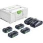 Jeu de batteries Festool 18 V SYS avec 4x 4,0 Ah Batteries et chargeur double