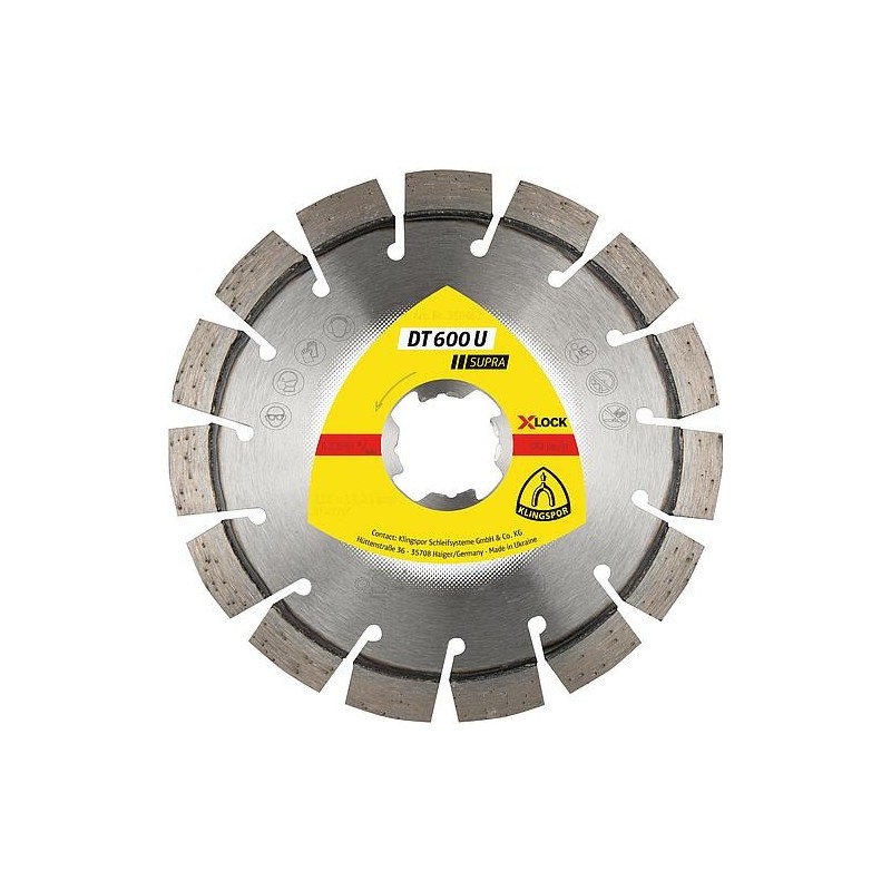 Disque à tronçonner diamant Klingspor DT 600 U SUPRA X-LOCK 125 x 2,4 x 22,23 mm, 15 segments