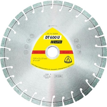 Disque à tronçonner diamant Klingspor DT 600 U SUPRA 230 x 2,6 x 22,23 mm 30 segments