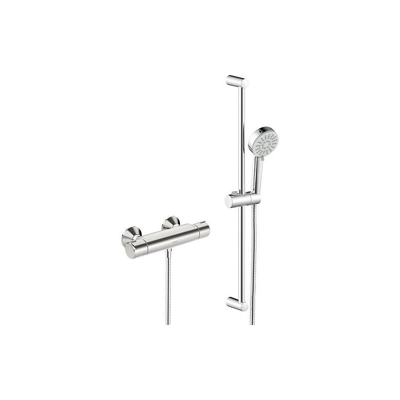 Kit de douche thermostatique Hansabasic, barre de douche 700 mm, douchette à main et flexible de douche