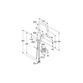 Mitigeur de lavabo KLUDI PURE & EASY commande latérale pivotant avec robinetterie à tirette chrome