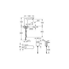 Robinet de lavabo infrarouge Grohe Eurosmart CE, avec réglage de température, commande par batterie