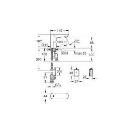 Robinet de lavabo infrarouge Grohe Euroeco CE, sans réglage de température, à batterie