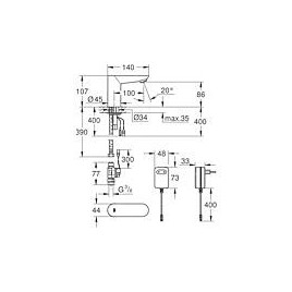 Mitigeur de lavabo infrarouge Grohe Euroeco CE, sans réglage de température, alimentation secteur